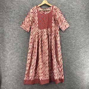 Nayra Dress Women L Large Pink Geometric Sheath Midi Round Neck 3/4 Sleeve